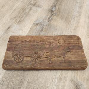 Hand Carved Wooden Plaque, Rustic Horse Buggy State Coach, Folk Art Wall Decor